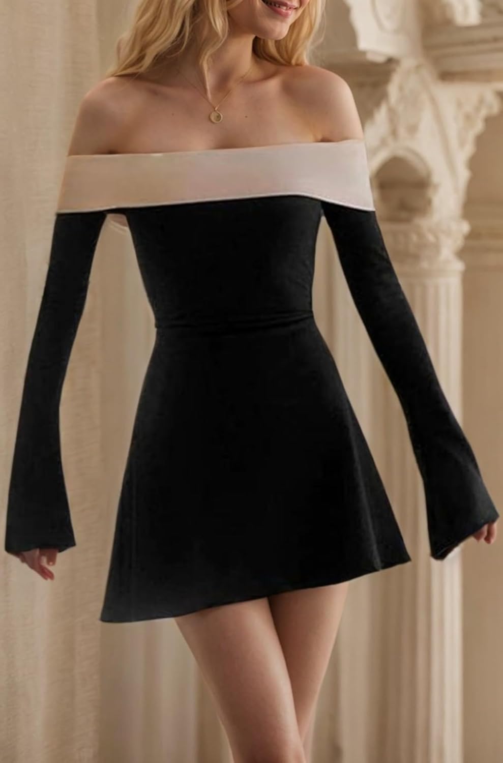 Off The Shoulder Mini Dress Long Sleeve Elegant Bodycon Dress Cocktail Y2K Ruffle Brunch Chic Dresses - Image 2