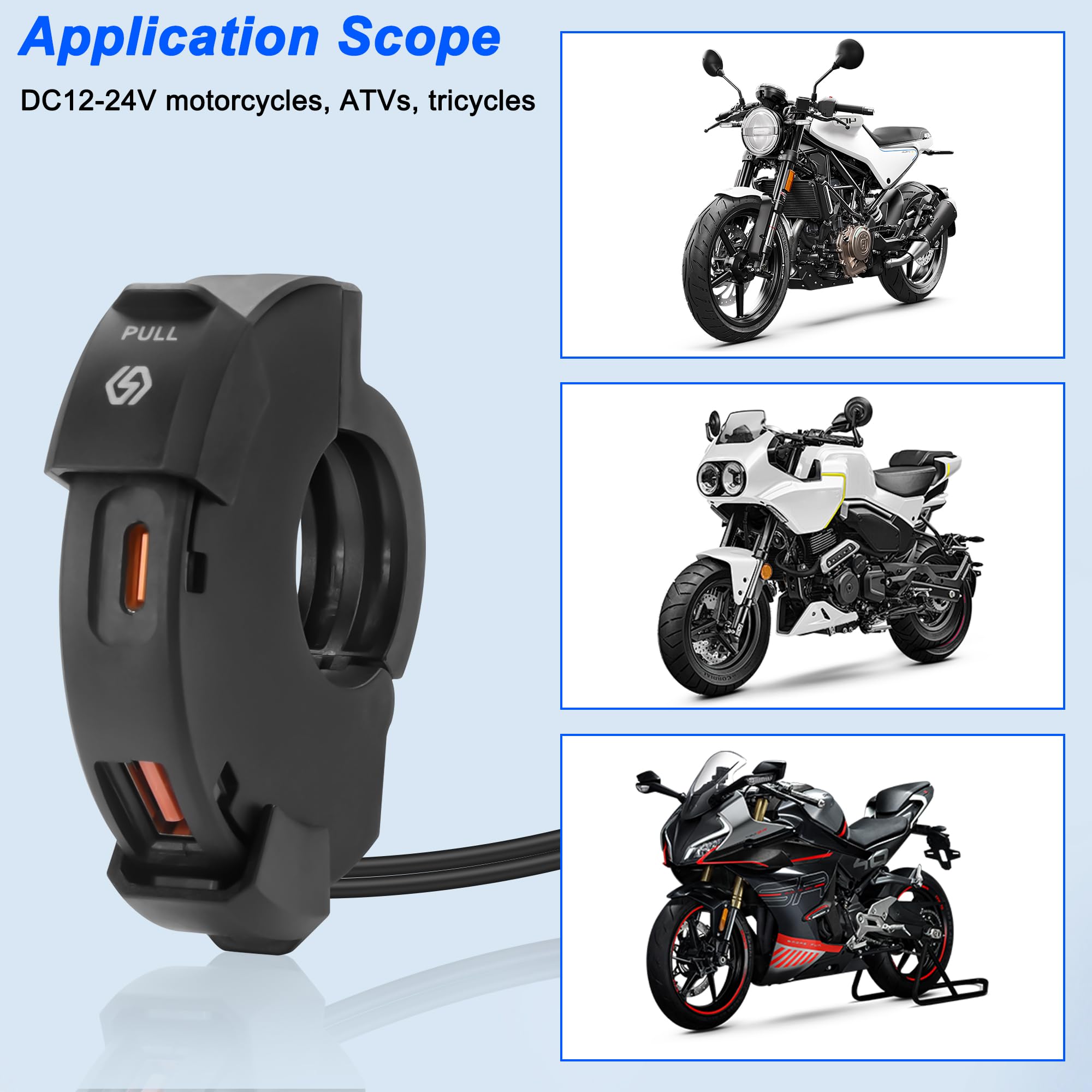 MEIRIYFA Motorcycle USB Fast Charger, USB A QC3.0 Type-C 30W PD Fast Car Charger Watherproof Motorcycle Accessories Handlebar Socket for Digital Camera, PDA, MP3 Player, Mobile Phone,GPS
