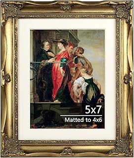 Vintage Gold Ornate Baroque Carved Wood Picture Frame with Mat (5x7, Gold)