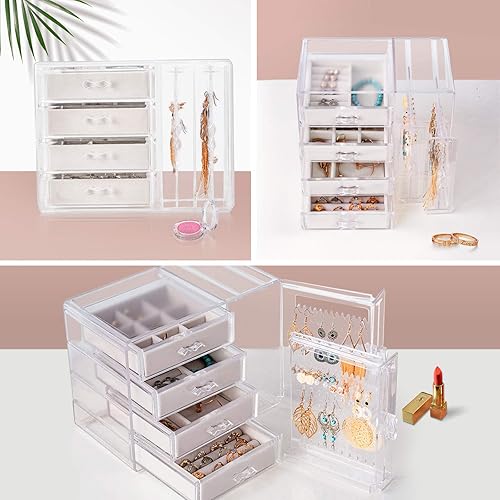 Miniatura 5 de Jenseits Caja organizadora de joyas acrílicas, soporte organizador de joyas, soporte para collar de 3 niveles, soporte transparente para aretes,