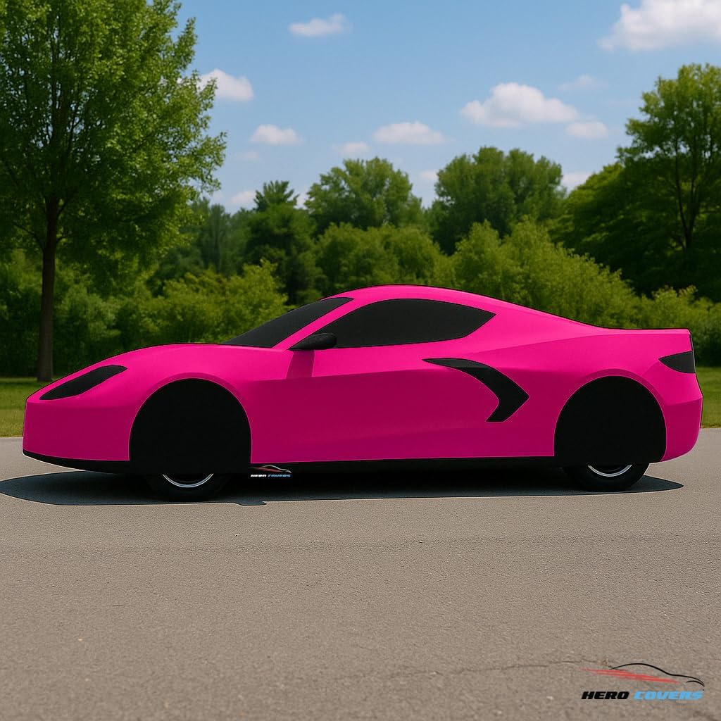 Car Cover I Fit for Corvette C8 I Indoor and Outdoor I Protection from Sun, Dirt and Rain I Custom Fit I Includes Carrying Bag (Pink)
