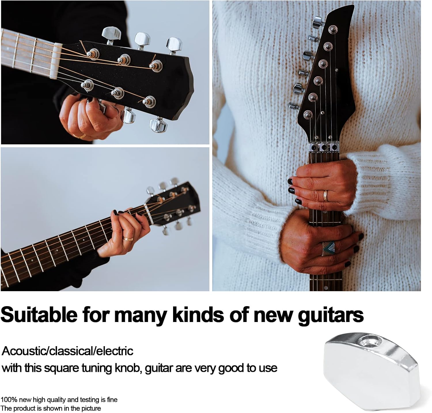SAPHUE Metal Big Square Shape Guitar Tuning Peg Tuners Machine Head Replacemen Buttons knob Handle Tip (Chrome, 6) image 3