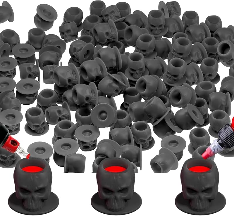 Copos para tinta de tatuagem OZER em silicone preto com base estável, 200 unidades