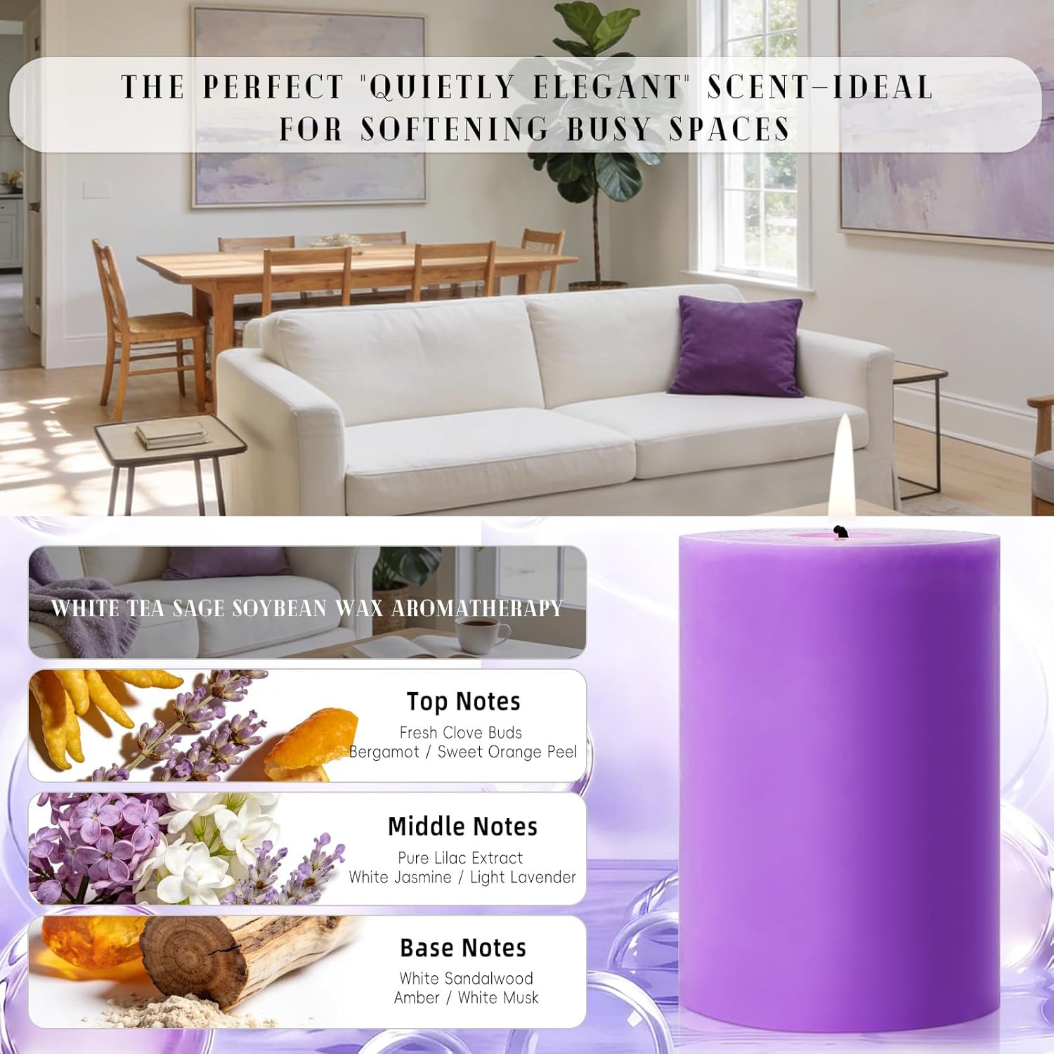 4 Pack Lilac Scented Soy Pillar Candle 2.8x4In,240H Long Burn,Natural Spring Floral Aromatherapy Hand-Poured Candles for Stress Relief,Relaxation & Home Decor,Mother’s Day Gifts,Smokeless & Non-Toxic