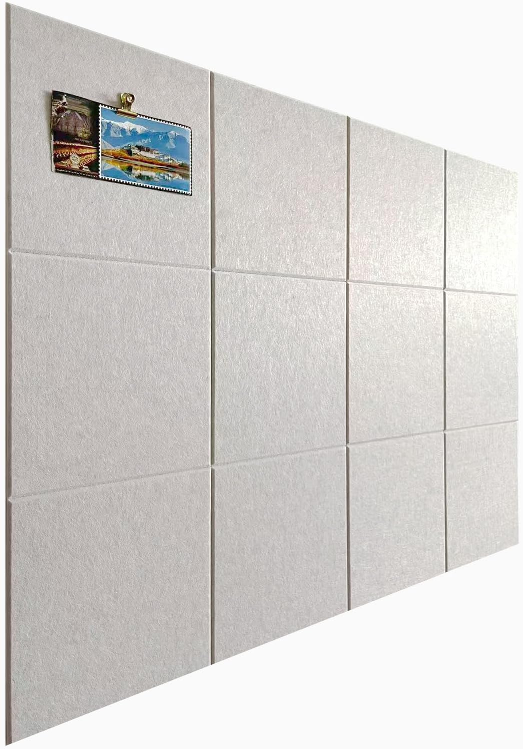 12-Pack White Felt Wall Tiles(11.8“x11.8”Each), 47.2“x 35.4” Large Cork Board Alternative, Self-Adhesive Bulletin Pin Board for Office Home Kitchen Photos & Memos
