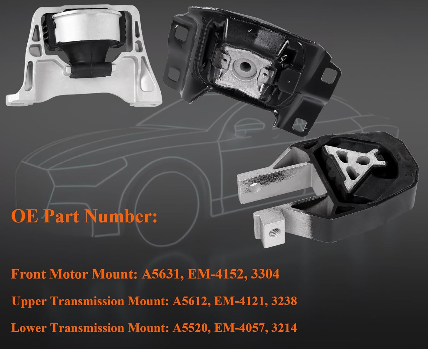 3PCS Engine Motor & Trans Mount Set Fit for 2013-2017 Escape 2.0L & 2013-2019 Escape 2.5L & 2019-2023 Transit Connect 2.0L & 2014-2022 Transit Connect 2.5L Auto Motor Mount Replace# A5520 A5612 A5631