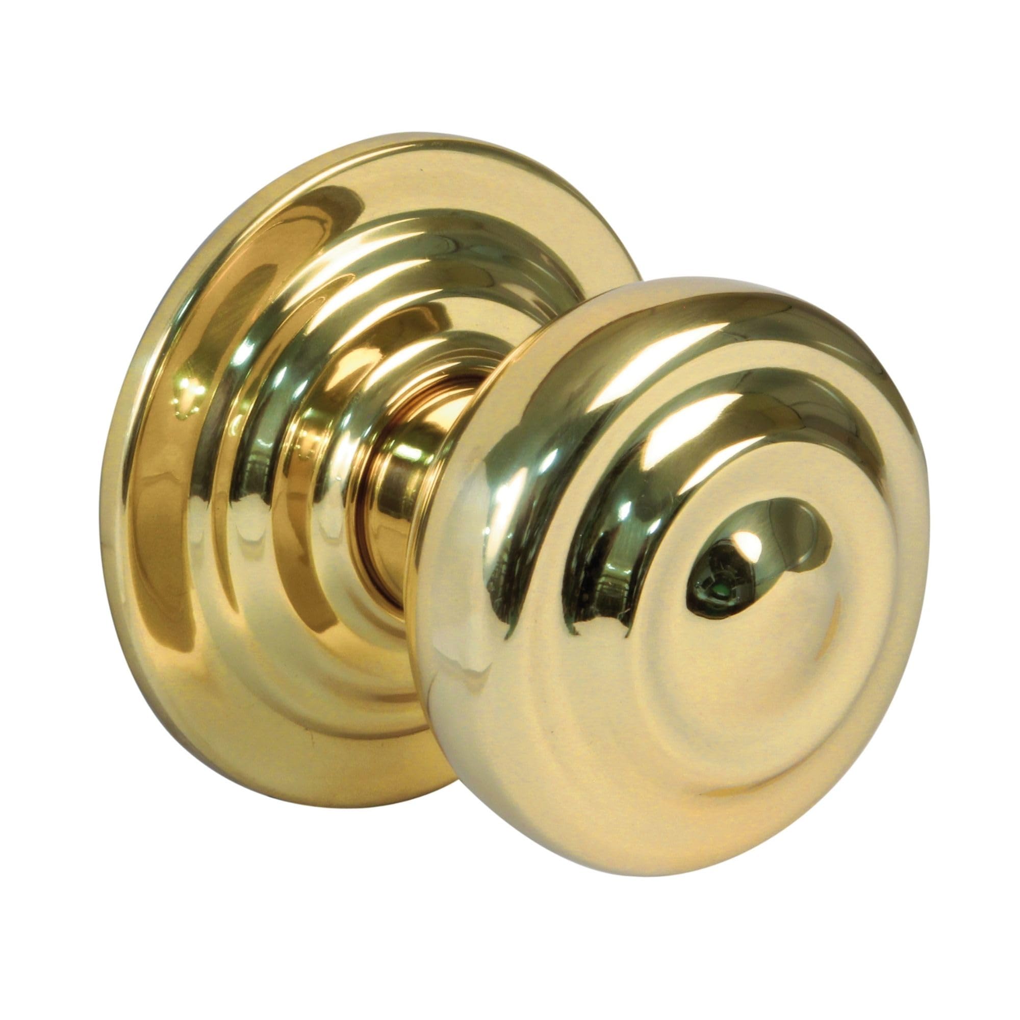 Amig Polished - Brass Door Knob | Steel Base | Handle Diameter 70 Mm | Includes Screw And Nut Fixing | Ideal For Entry Doors | Finish: Gold