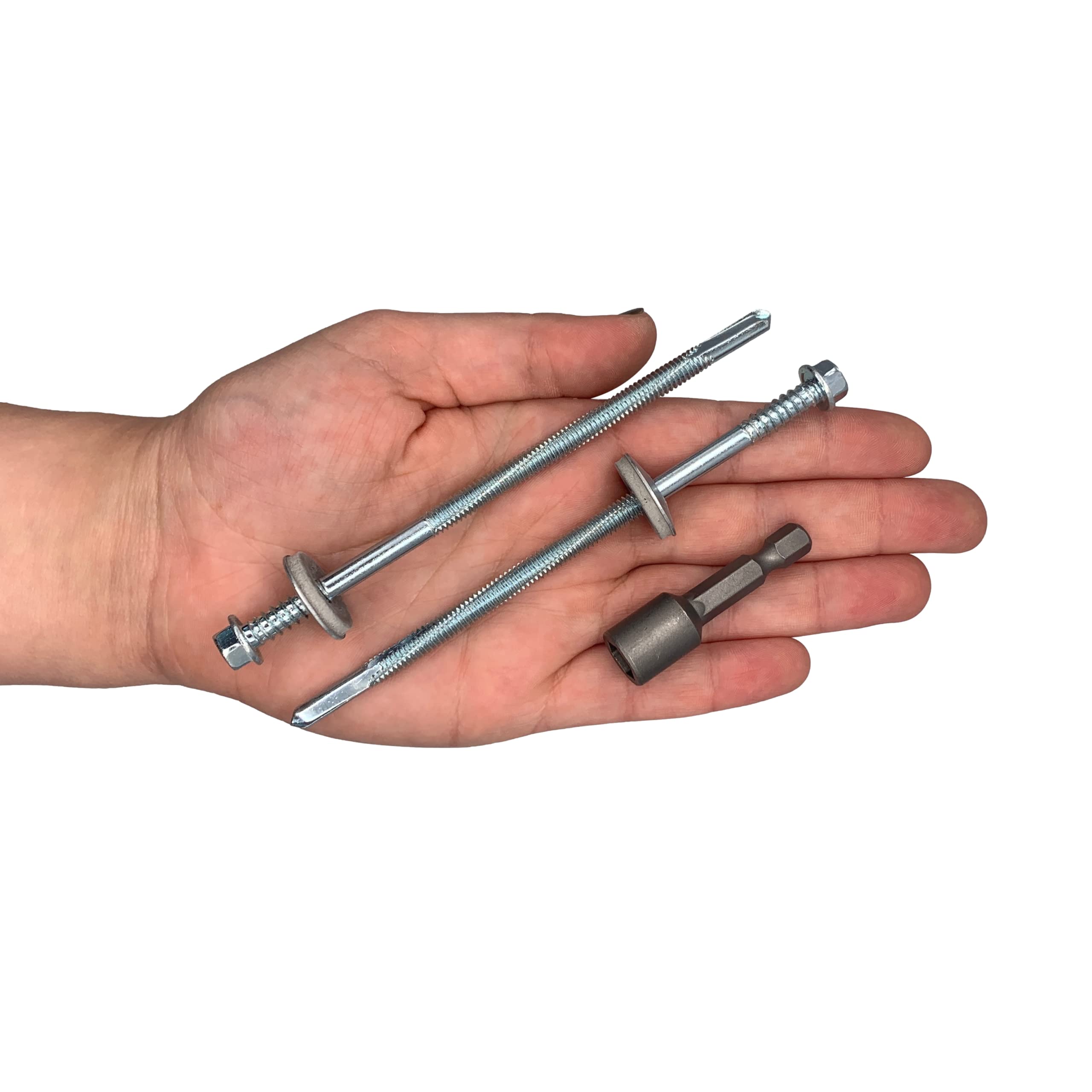 Marcopol Lot de 60 vis auto-foreuses à tête hexagonale en acier zingué 5,5 x 120 mm avec rondelles EPDM pour la fixation de panneaux à sandwich (60, 5,5 x 120 mm), Argenté.