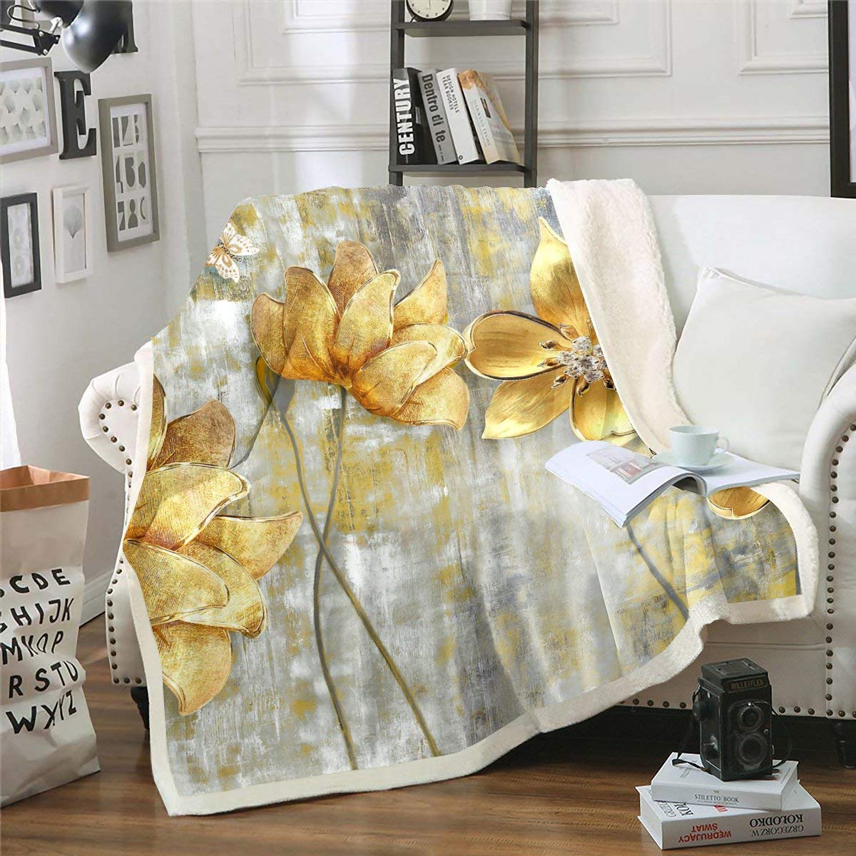Loussiesd - Coperta in pile con volpe, per divano letto