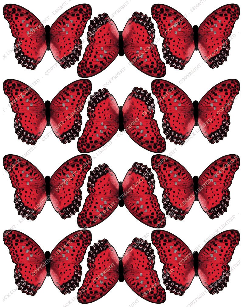 Cakeshop 12 x PRE-CUT Red Edible Butterfly Cake Toppers