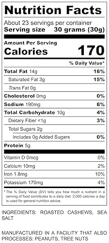 Miniatura 9 de Anacardos tostados en seco al horno con sal marina, 48 onzas (3 libras), anacardos enteros, sin aceite, sin PPO, vegano y apto para dieta