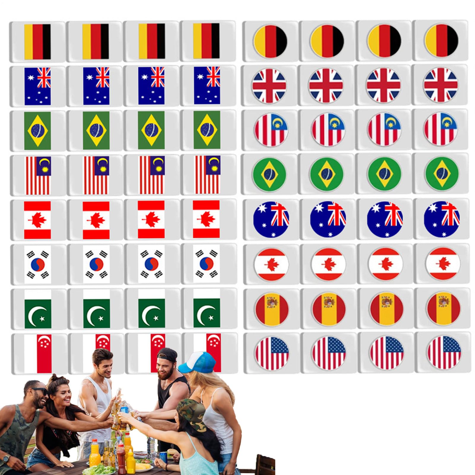 de Mahjong portable – 64 jetons de Mahjong avec motif drapeau, de société portable avec cartes et blocs à jumeler, pour familles, et adultes en intérieur, extérieur, pique-nique,