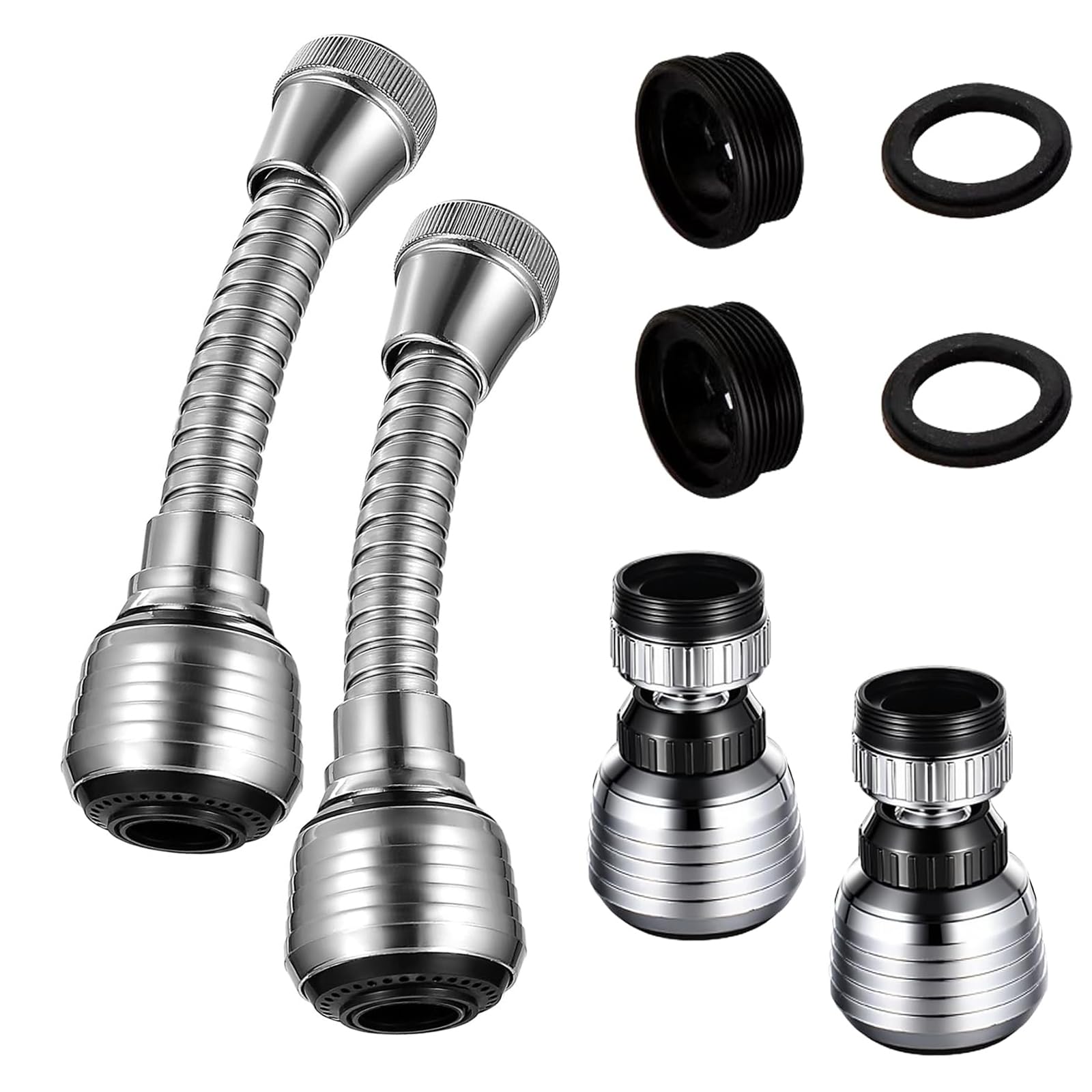 4 Pcs Kitchen Tap Spray Head, Kitchen Tap Extension,Tap Adapter for Kitchen Sink, 360° Rotation Faucet Extender, Includes 2 Long and 2 Short Adapters