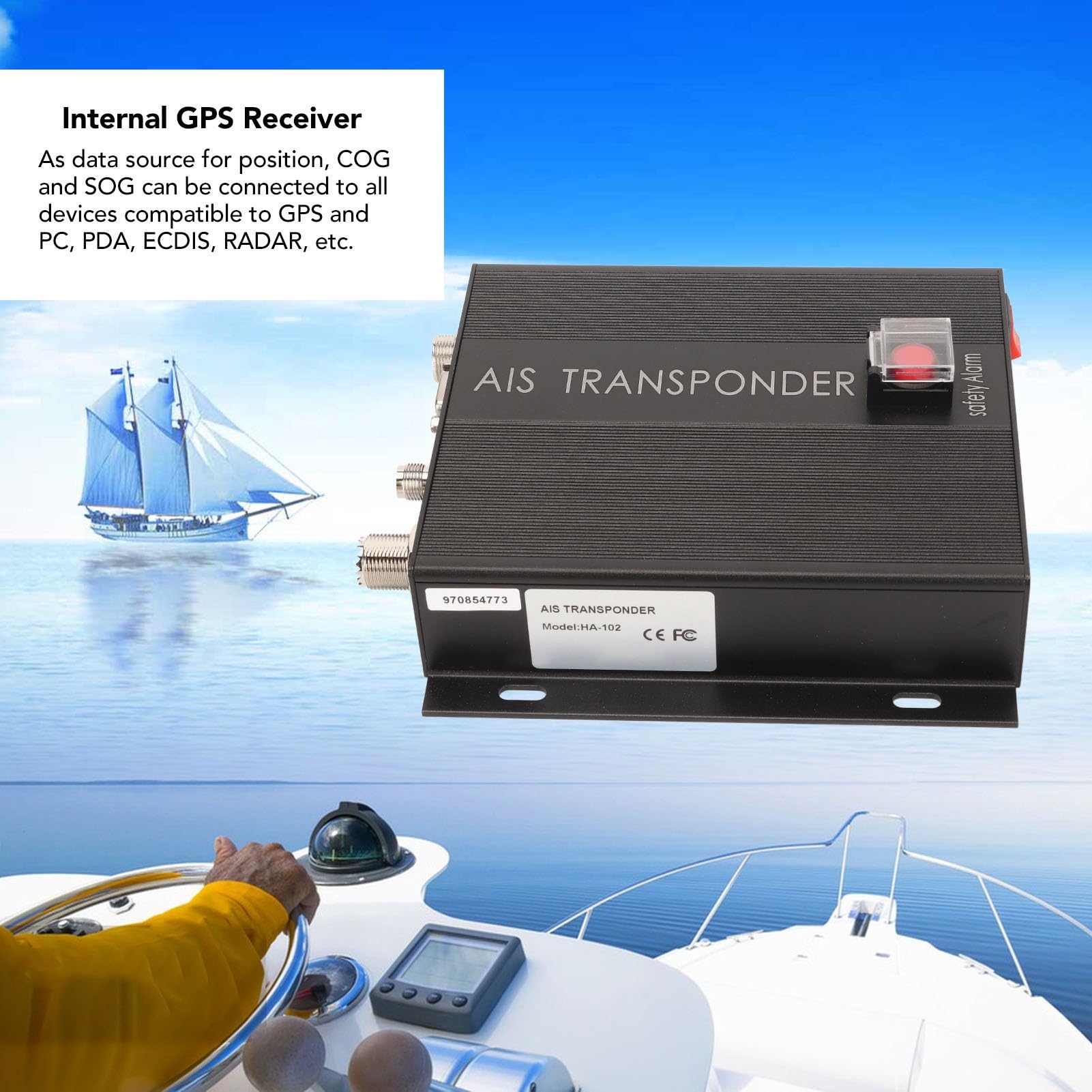 Tonysa AIS-Transceiver für Marine, 156,025-162,025 MHz DSC-Empfang, Zweikanal, AIS-GPS-Empfänger-Transponder mit Alarm und LED-Anzeige