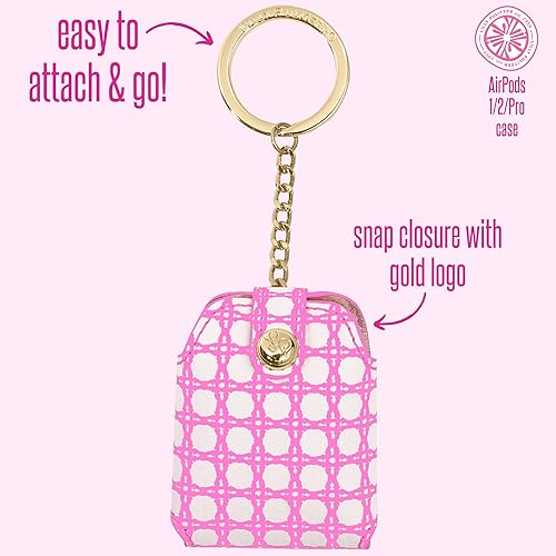 Miniatura 2 de Lilly Pulitzer Soporte para AirPods de cuero sintético, lindo estuche con acceso al puerto de carga, bastón rosa habana