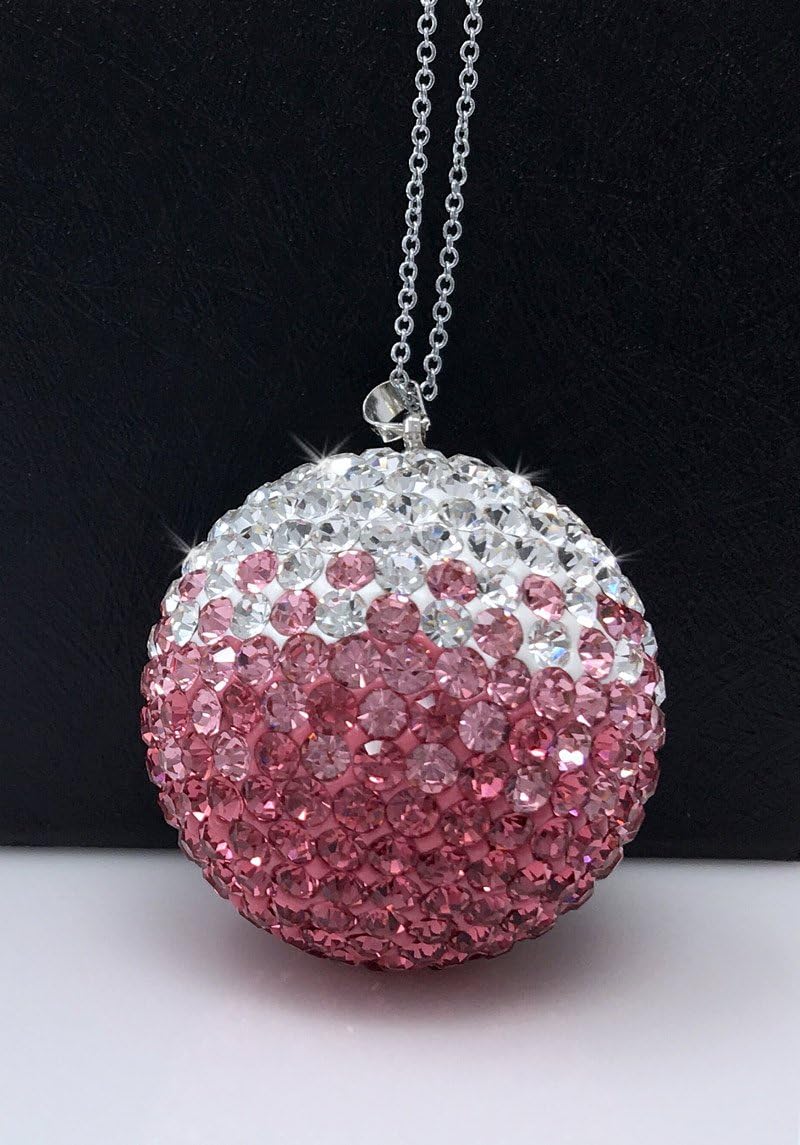 Bling Car Decor Pink Crystal Ball Car Rear View Mirror Charm, Pink Ombre Rhinestone Hanging Car Ornament, Bling Car Accessories, Crystal Sun Catcher Ornament Car Glam Decoration Charm (Pink)