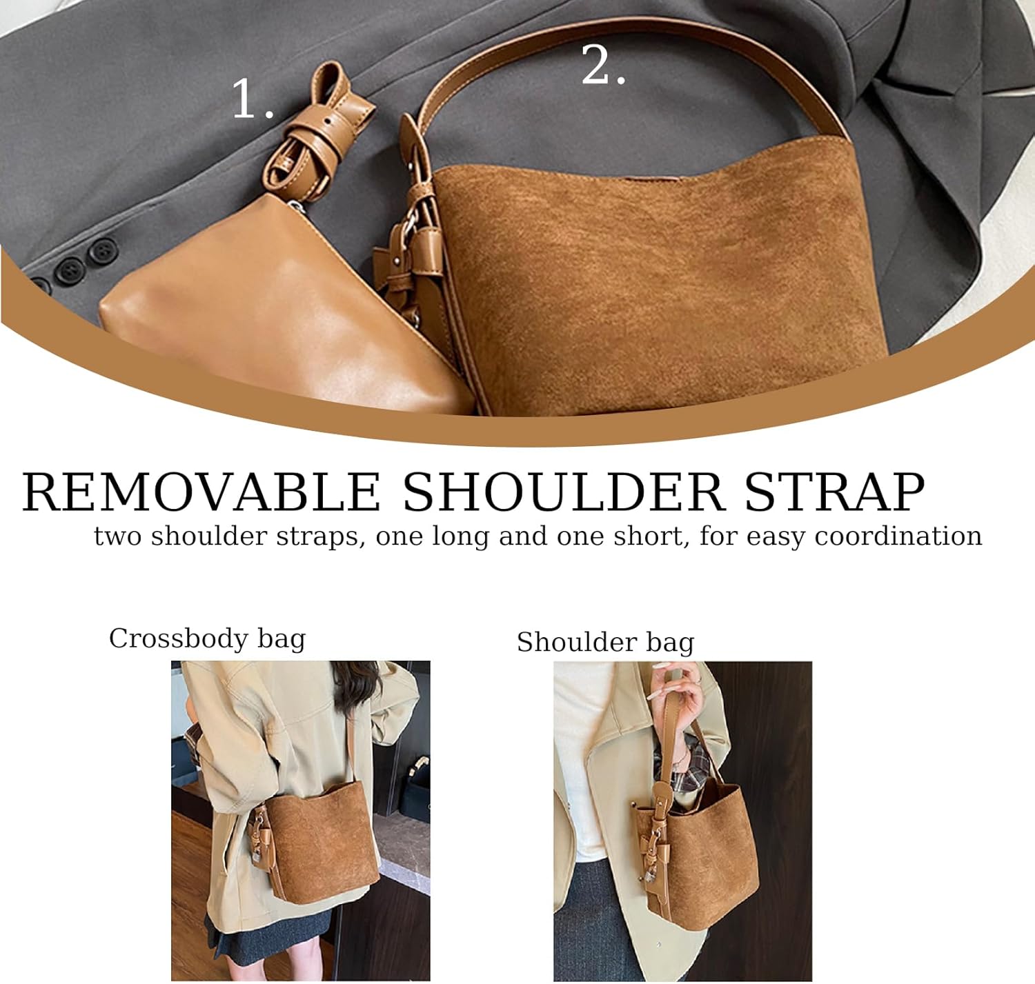 HJMND Suede Bucket Bag Suede Bags For Women Brown Bucket Bag Single Shoulder Handbag Crossbody Bag Vacation Purse - Image 4
