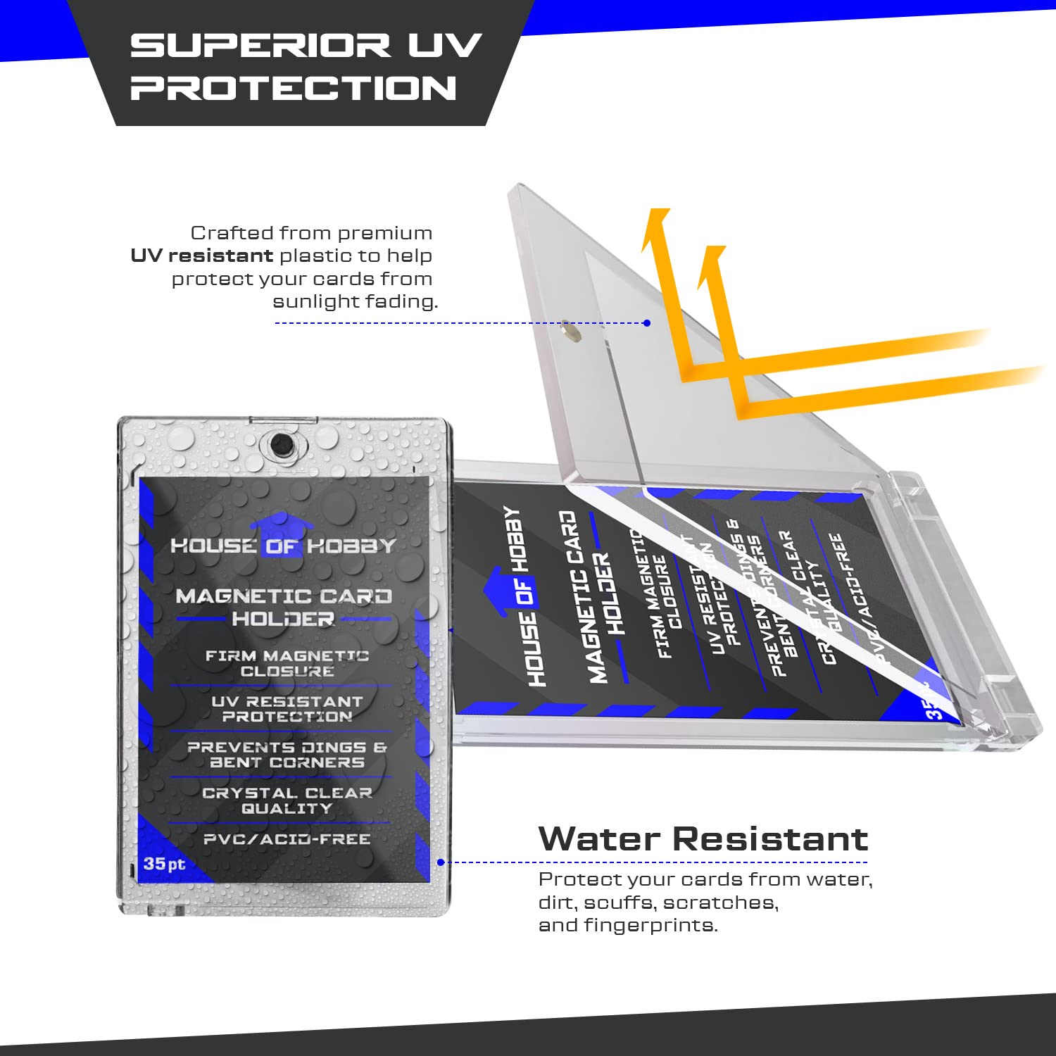 Tarjeteros magnéticos de 35 puntos, paquete de 10, transparente, plástico, resistente a los rayos UV, se adapta a protectores de tarjetas