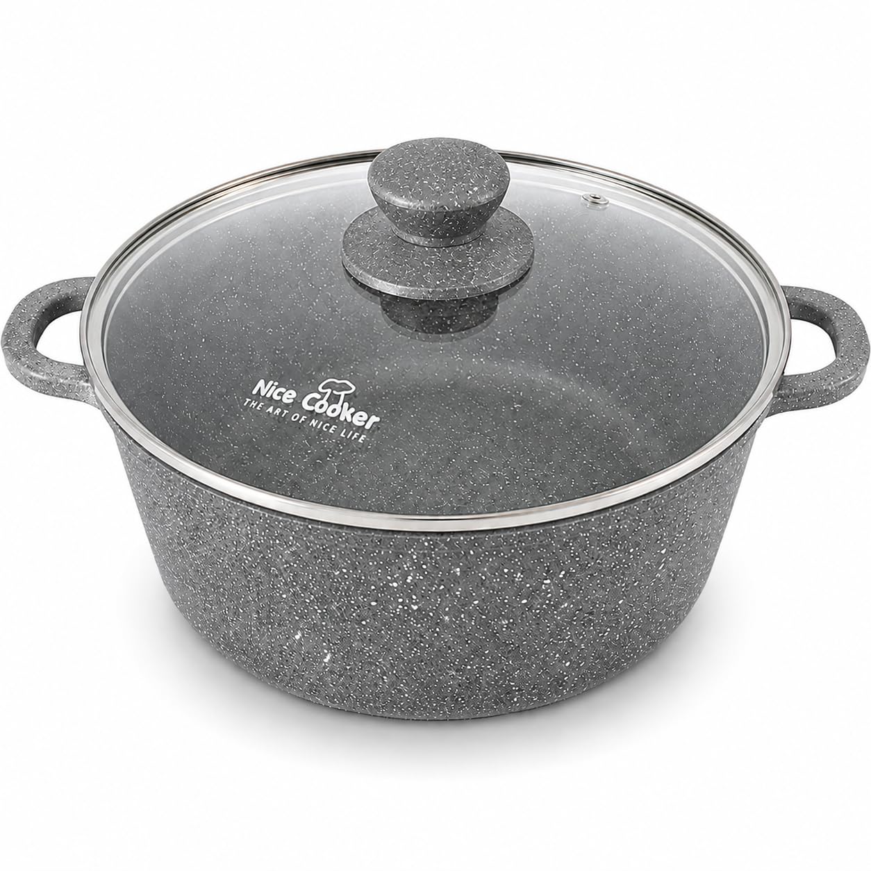 Faitout Cocotte Marmite Roc-Tec® 16,20,24 ou 28 cm + Couvercle Vraies Particules de Pierre. Antiadhésif. Tous Feux dont Induction + Four (24cm)