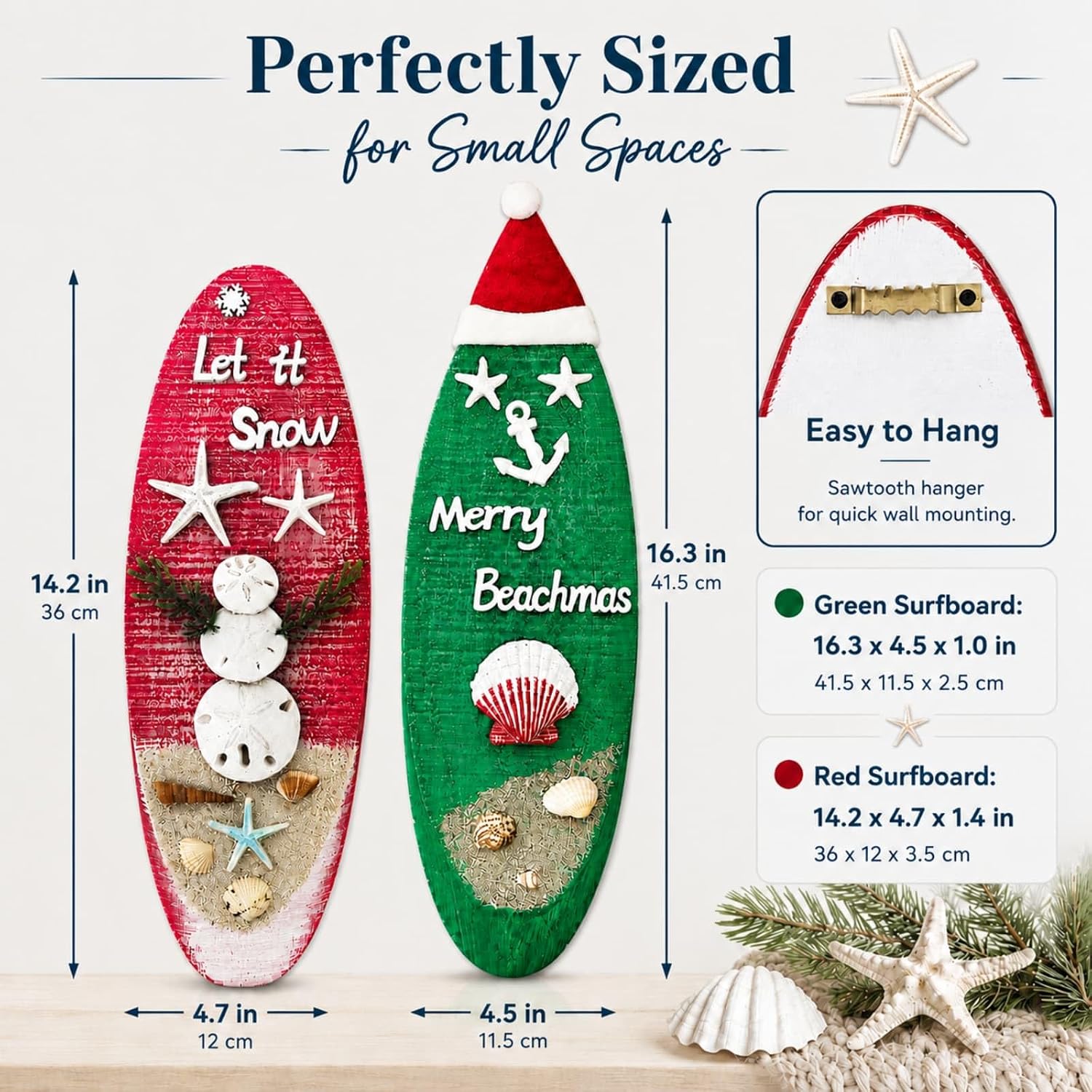 pechpell 2 Pcs Beach Christmas Surfboard Wall Decor for Home Bathroom Porch image 3