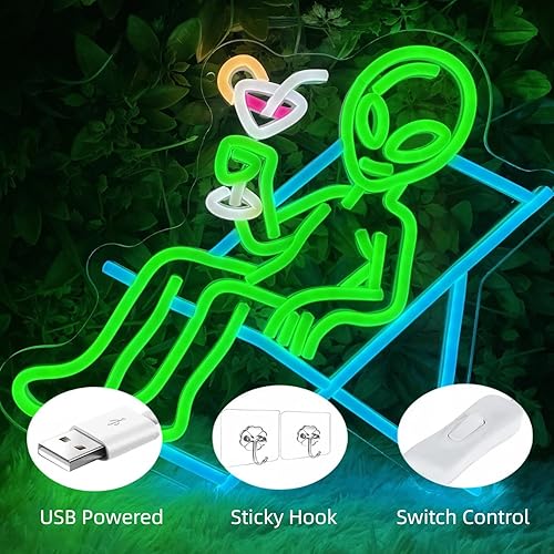 Miniatura 5 de Letreros de neón de verano para decoración de pared, luces LED de onda alienígena verde, decoración de habitación, luces de neón de Miami
