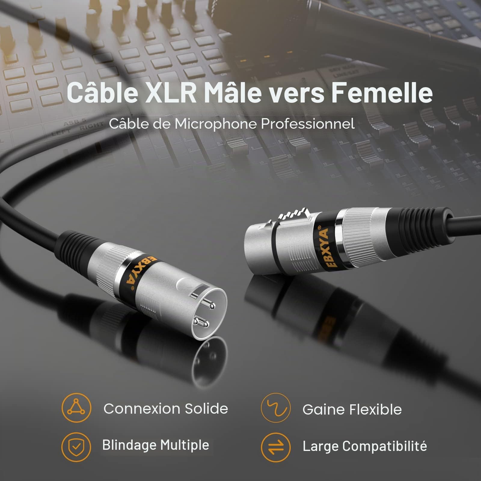 EBXYA - Lot de 4 câbles XLR mâles vers femelles pour système de sonorisation, enregistreur de studio, amplificateur, mixeur - 0,5 m