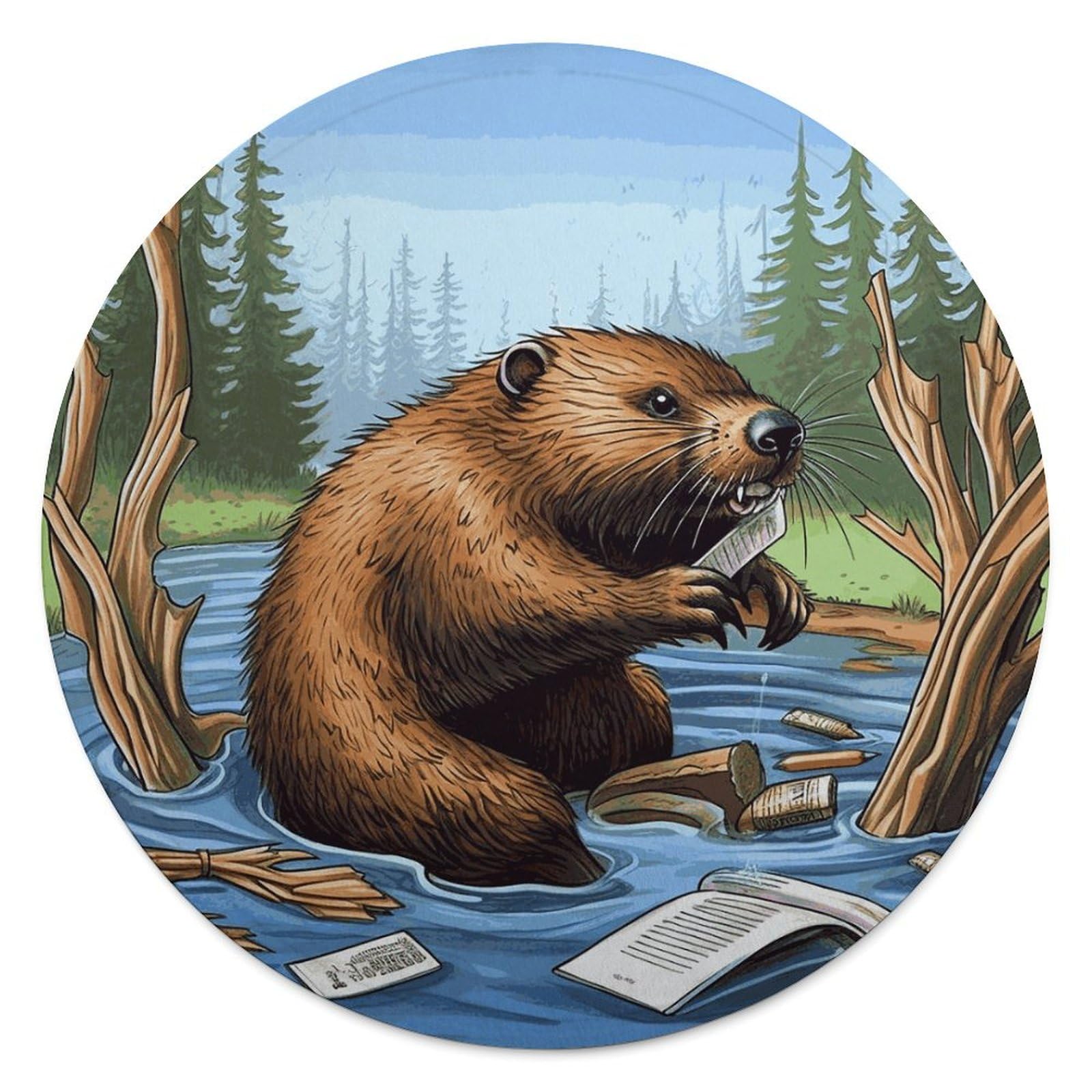 Couverture de plage ronde Busy Beaver d'exception en microfibre de coton et franges