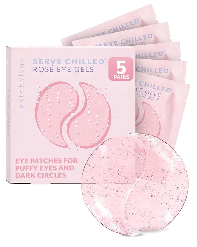 Patchology Serve Chilled Rosé Hydrating Under Eye Patches – Hyaluronic Acid & Antioxidant-Infused Eye Masks to Reduce Dark Circles, Puffiness & Fine Lines - Ideal Skincare Essentials (5 Pairs)
