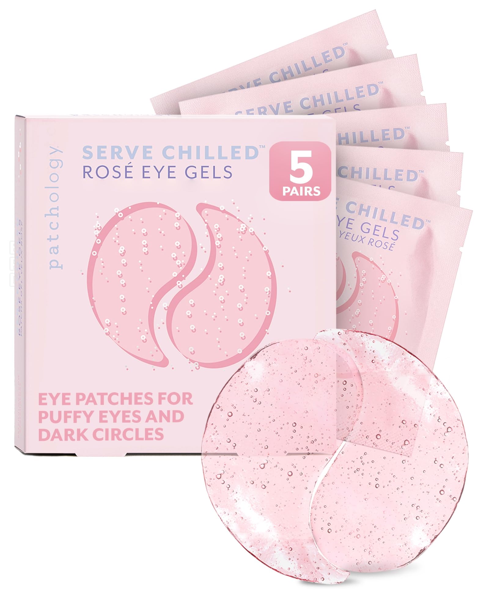 PatchologyServe Chilled Rosé Under Eye Patches for Puffy Eyes, Dark Circles & Wrinkles, Undereye Gel Patches w/Hyaluronic Acid & Antioxidants, Christmas Gifts & Stocking Stuffers for Teens (5 Pairs)