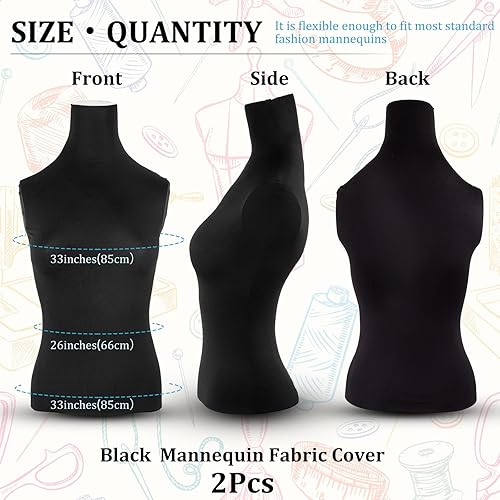 Miniatura 2 de Tudomro 2 piezas de cubierta de tela de maniquí negro cubierta de vestido con elasticidad maniquí cuerpo de tela para diseñador minorista boutique