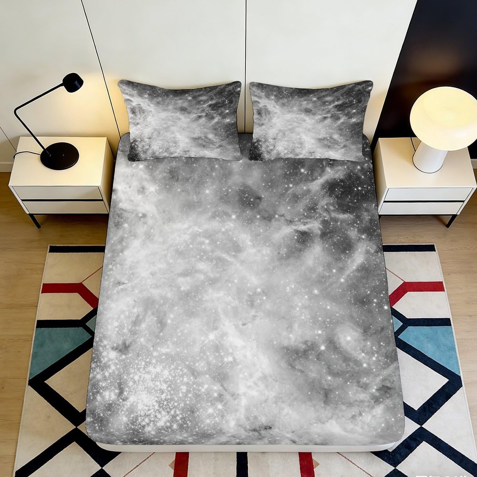 Uxinyoume Style-10 3D Printed Grey Cloud Fitted Sheet Microfiber Soft Artistic Smoke Mattress Cover For Bedroom Dorm Decor Protection 90X200x25cm