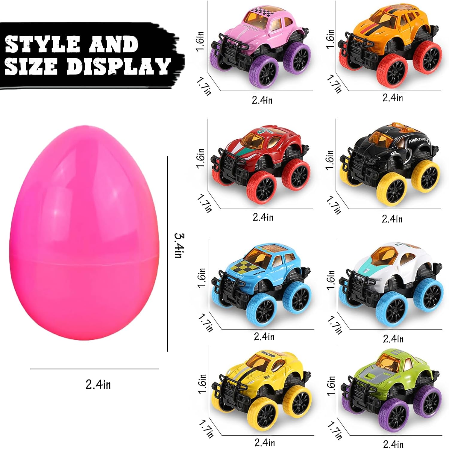 euoloar 12 Pcs Pullback Monster Cars Filled Easter Eggs for Basket Stuffers/Fillers, Easter Eggs Hunt, Party Favor for Boys, Classroom Prize Supplies