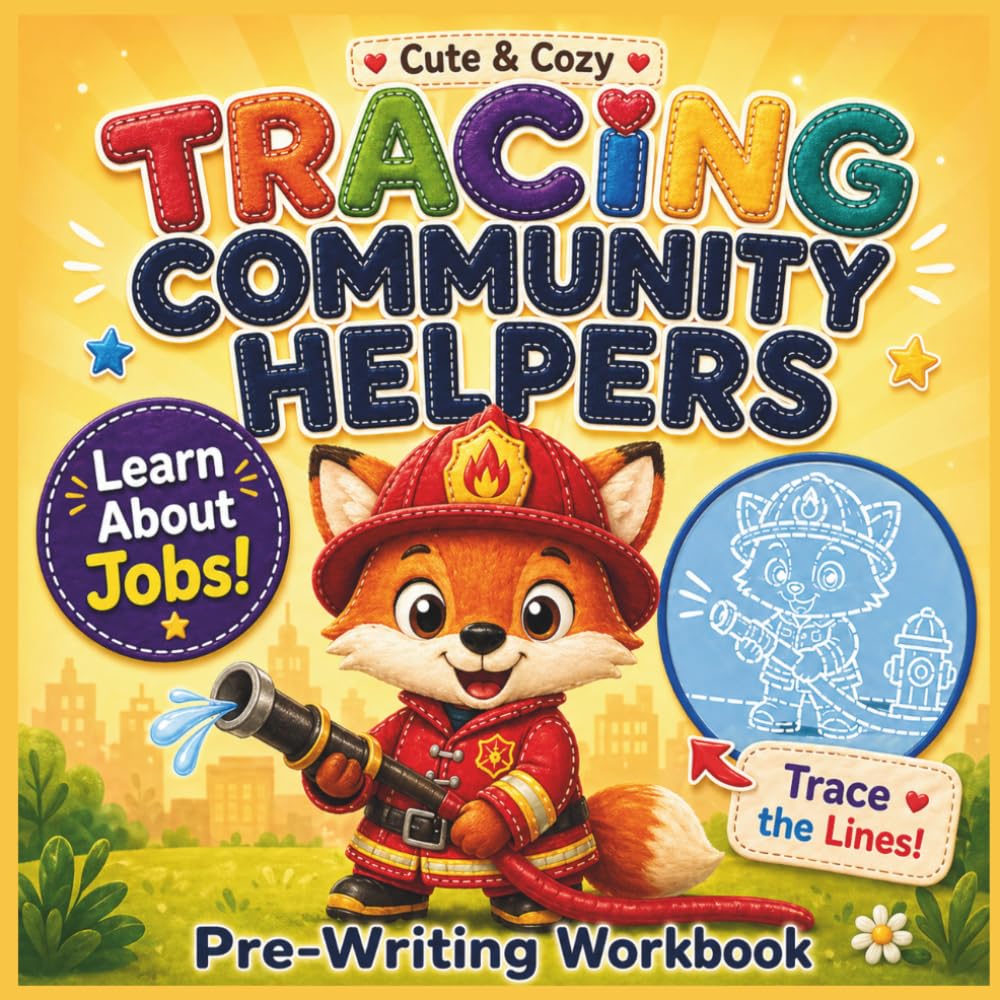 Cute & Cozy Tracing: Community Helpers: Trace the White Lines of Friendly Animal Heroes – Firefighters, Doctors, Teachers & More!