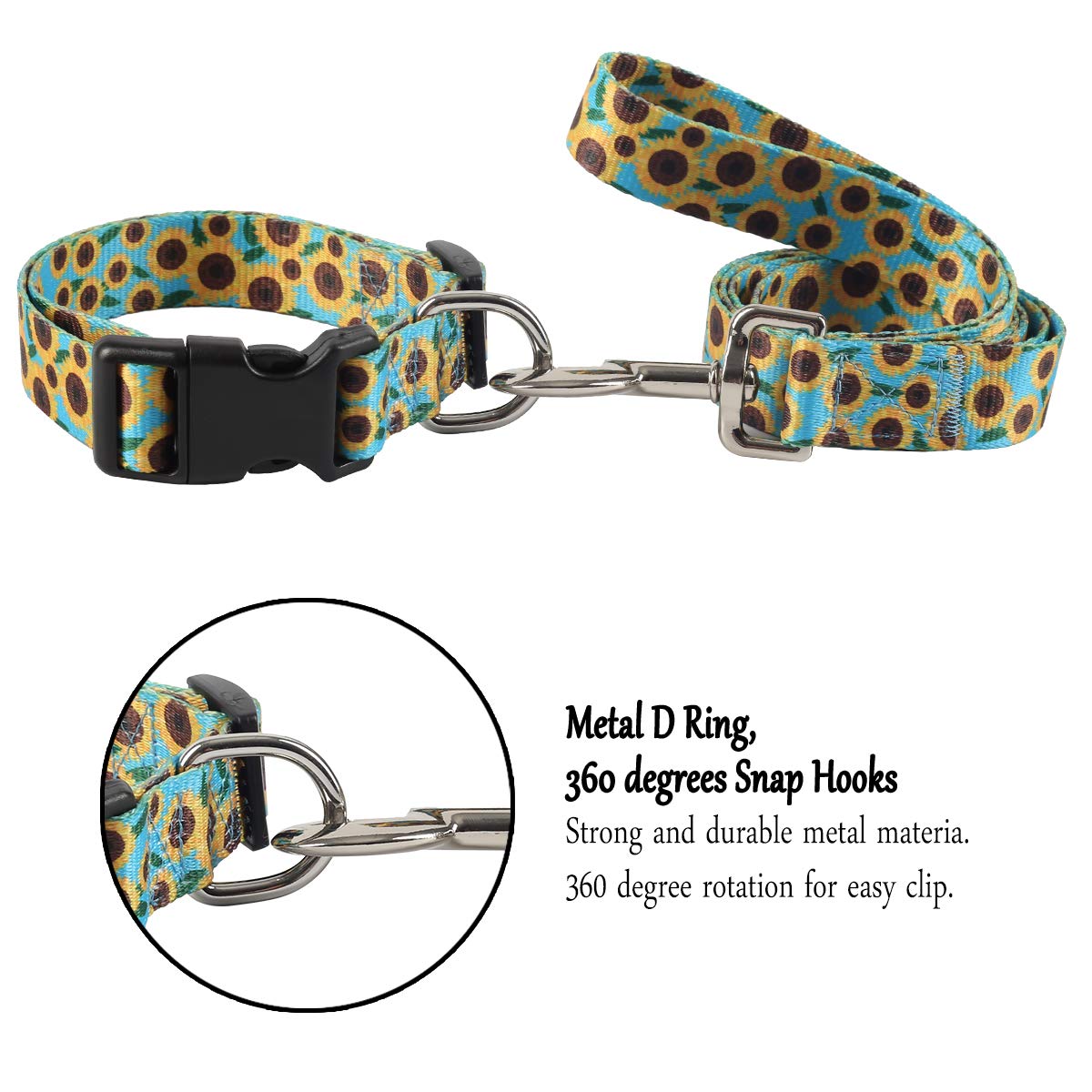 Sonnenblumen-Hundehalsband Mit Leine – Verstellbar, Für Kleine Bis Große Hunde – Aus Weichem Polyester, Mit Metall-D-Ring – 2er-Set, Perfekt Für Alltag Oder Fotos