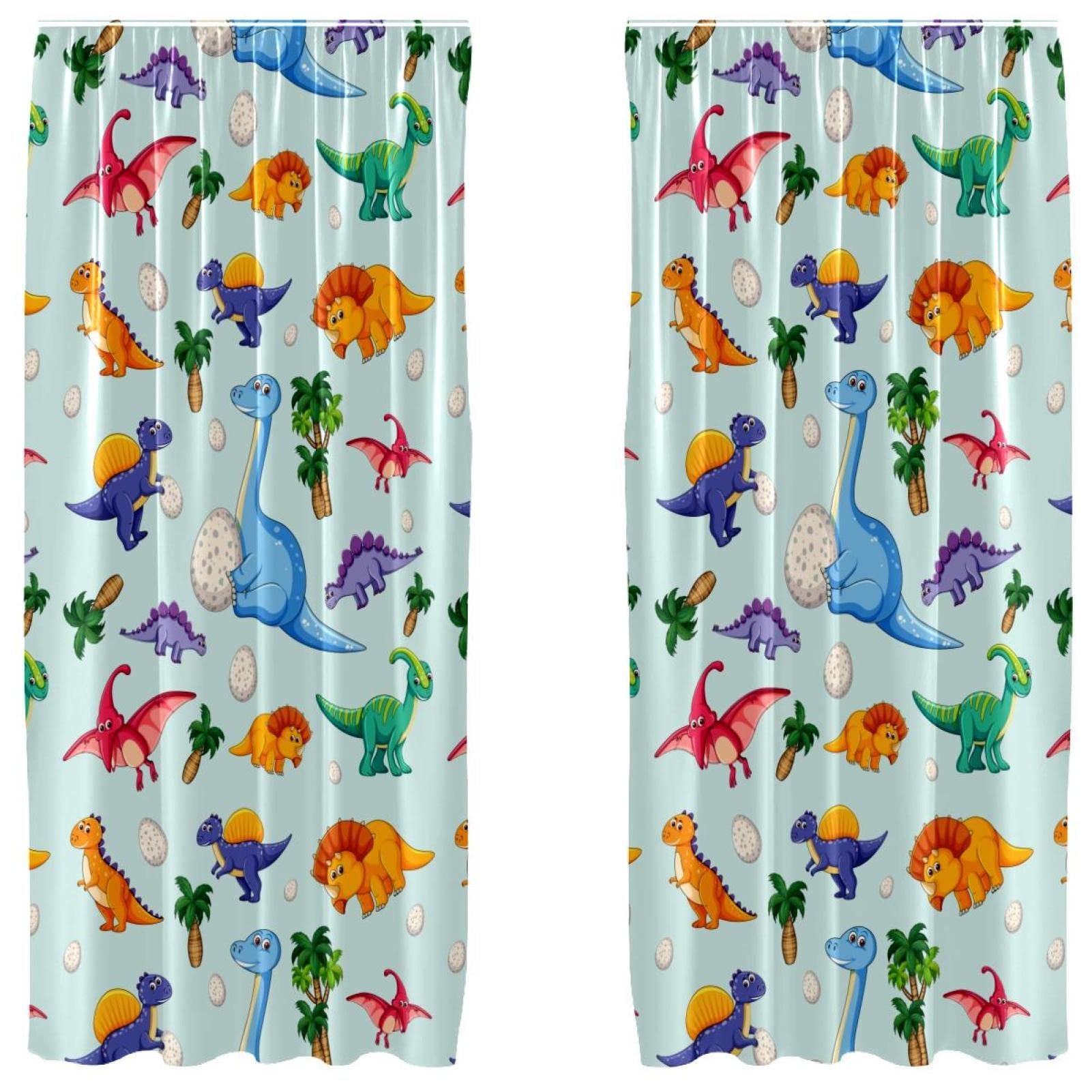 Rideaux dinosaure à passe-tringle 140x213 cm | Lot de 2 voilages légers chambre enfant