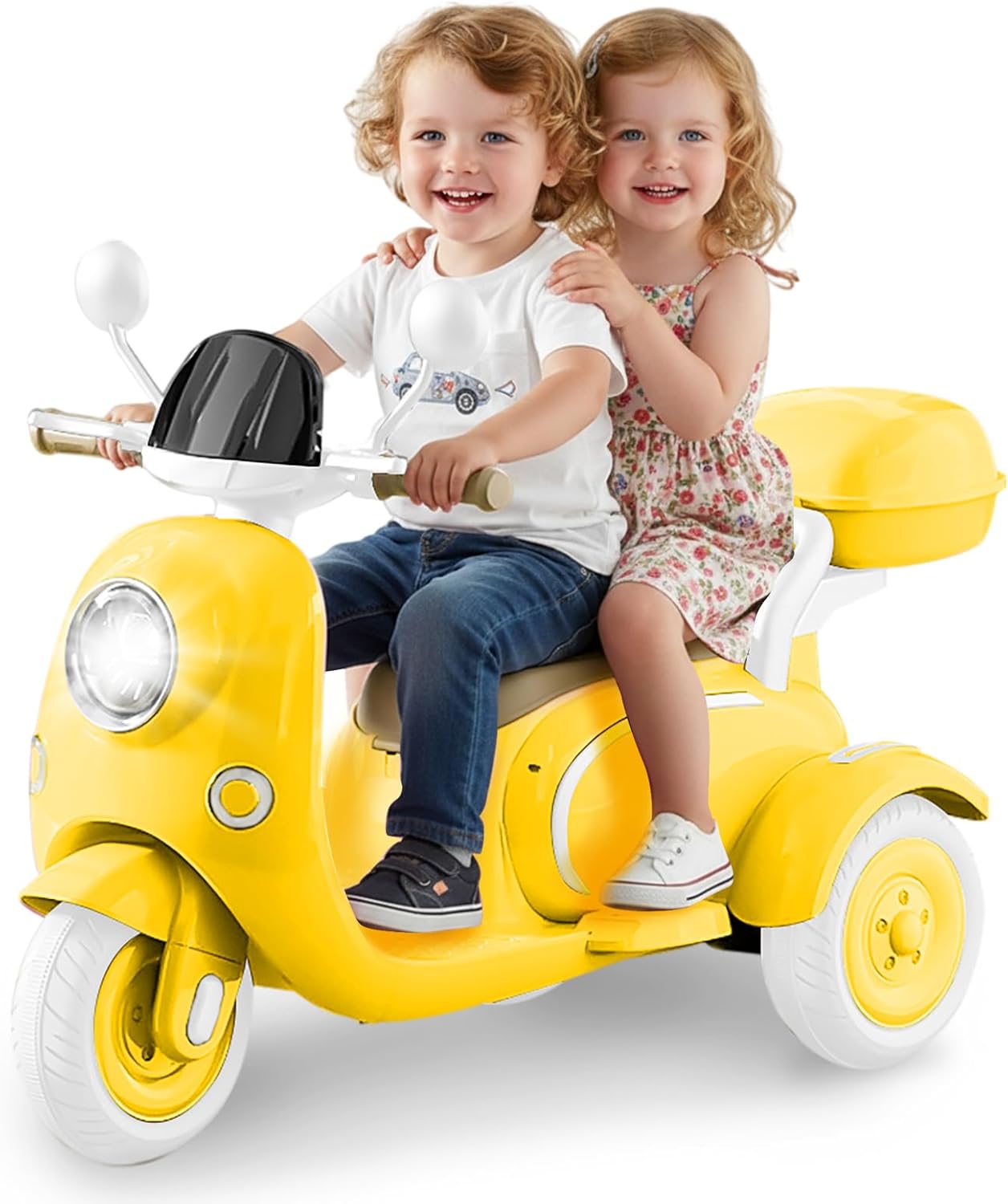 HEIMILI 12V Kids Electric Motorcycle for Girls, 3 Wheel Ride On Motorcycle for Kids 3-5 Years, Mini Battery Powered Motorbike with Bluetooth & MP3, Toddler Electric Ride On Toy, Yellow