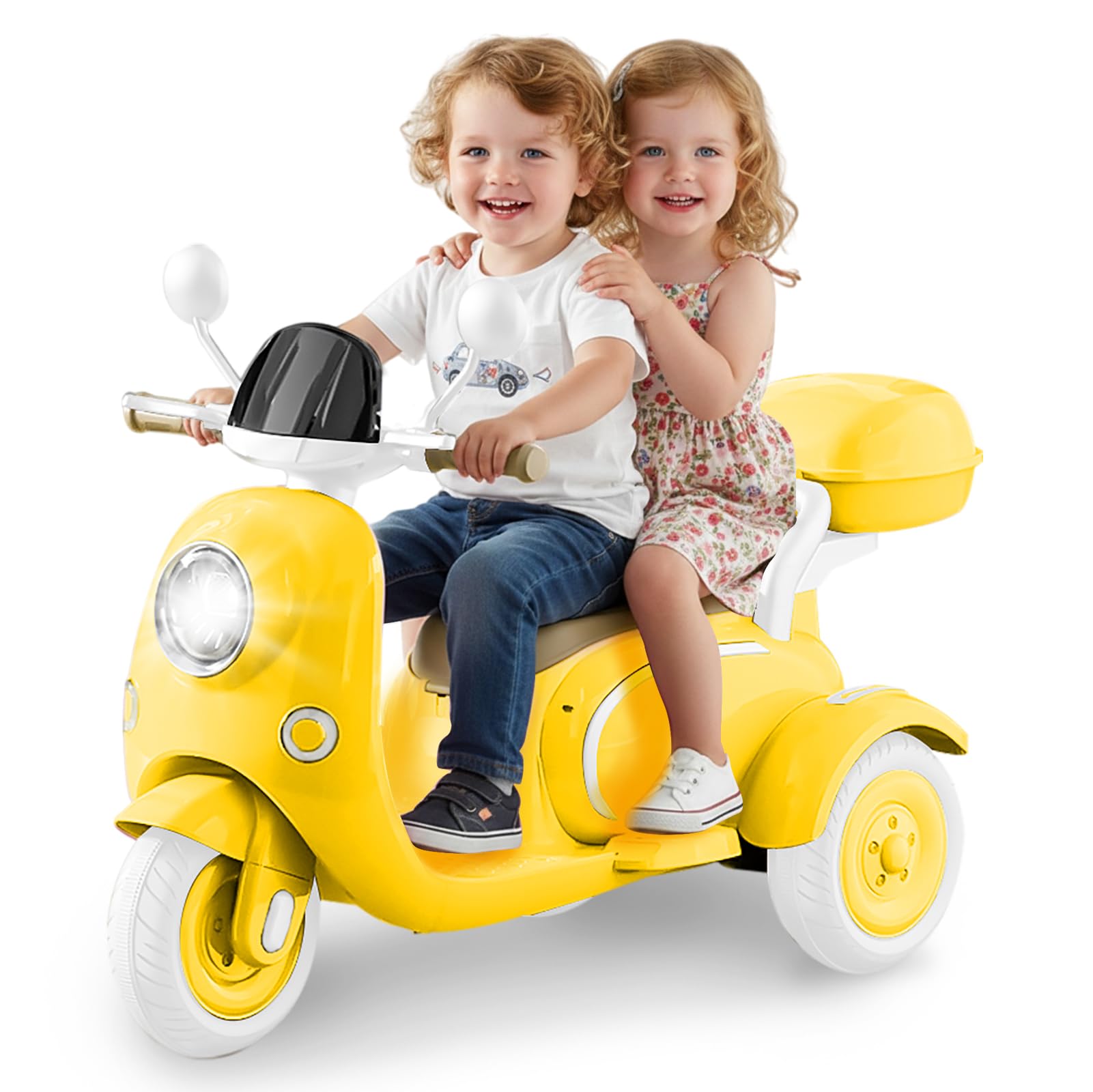 HEIMILI 12V Kids Electric Motorcycle,Electric Scooter for 3 Year Old, Girls Toy, 3-Wheel Ride On Toy for Kids with Storage Compartments, Motorcycle for Girls (Yellow)