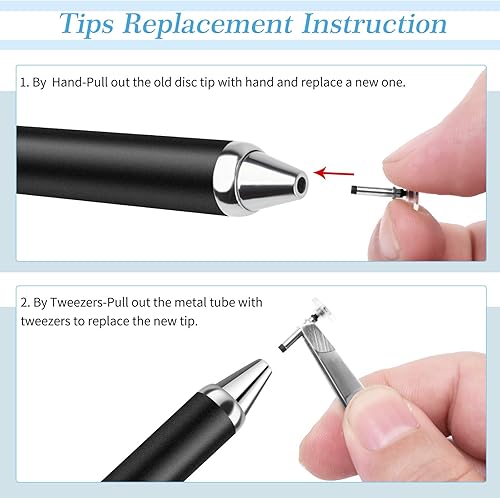 Miniatura 5 de Mixoo Lápiz óptico retráctil para pantallas táctiles, lápiz digital universal de alta sensibilidad con 3 puntas de disco reemplazables para iPad,