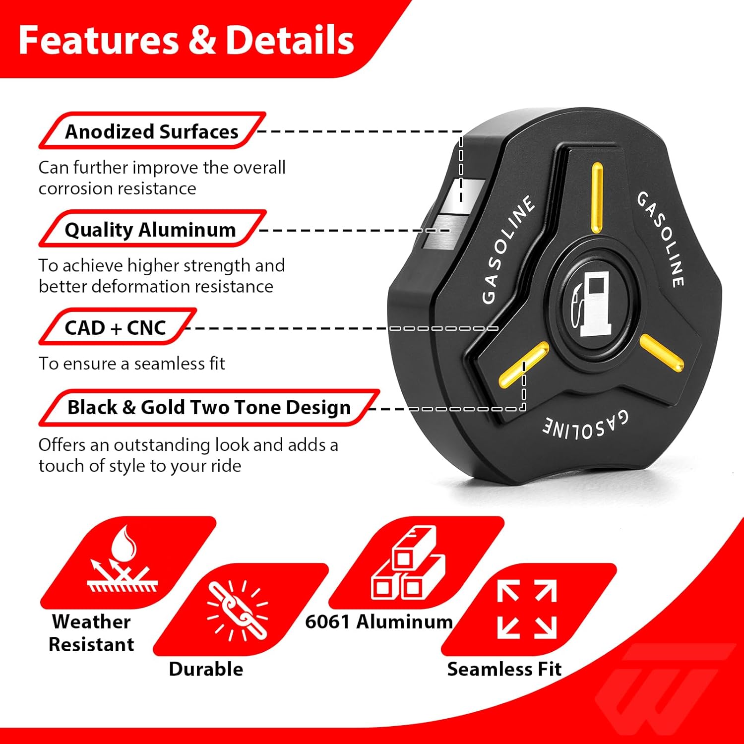 WeiSen Fuel Gas Tank Cap Compatible with Polaris RZR Ranger General 1000 900 800 700 570 500 Turbo 2007-2023, 6061 Aluminum Gas Can Cover, 5439075 5433687