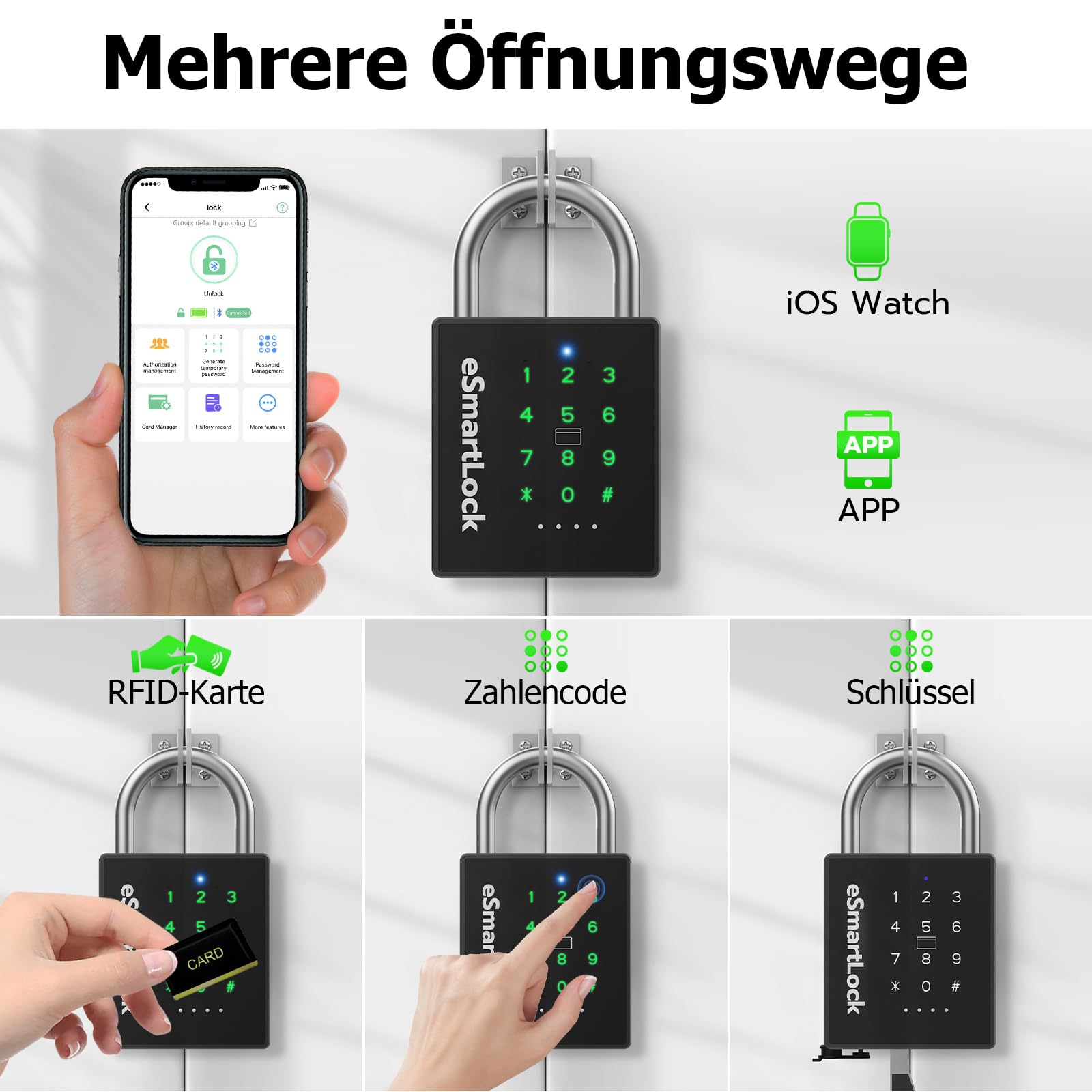 Kłódka szyfrowa z kodem numerycznym NFC RFID eLinkSmart odporna na warunki atmosferyczne, do dużych obciążeń, zamek szyfrowy do szafki, ogrodzenia, 1000 użytkowników aplikacji na telefony komórkowe