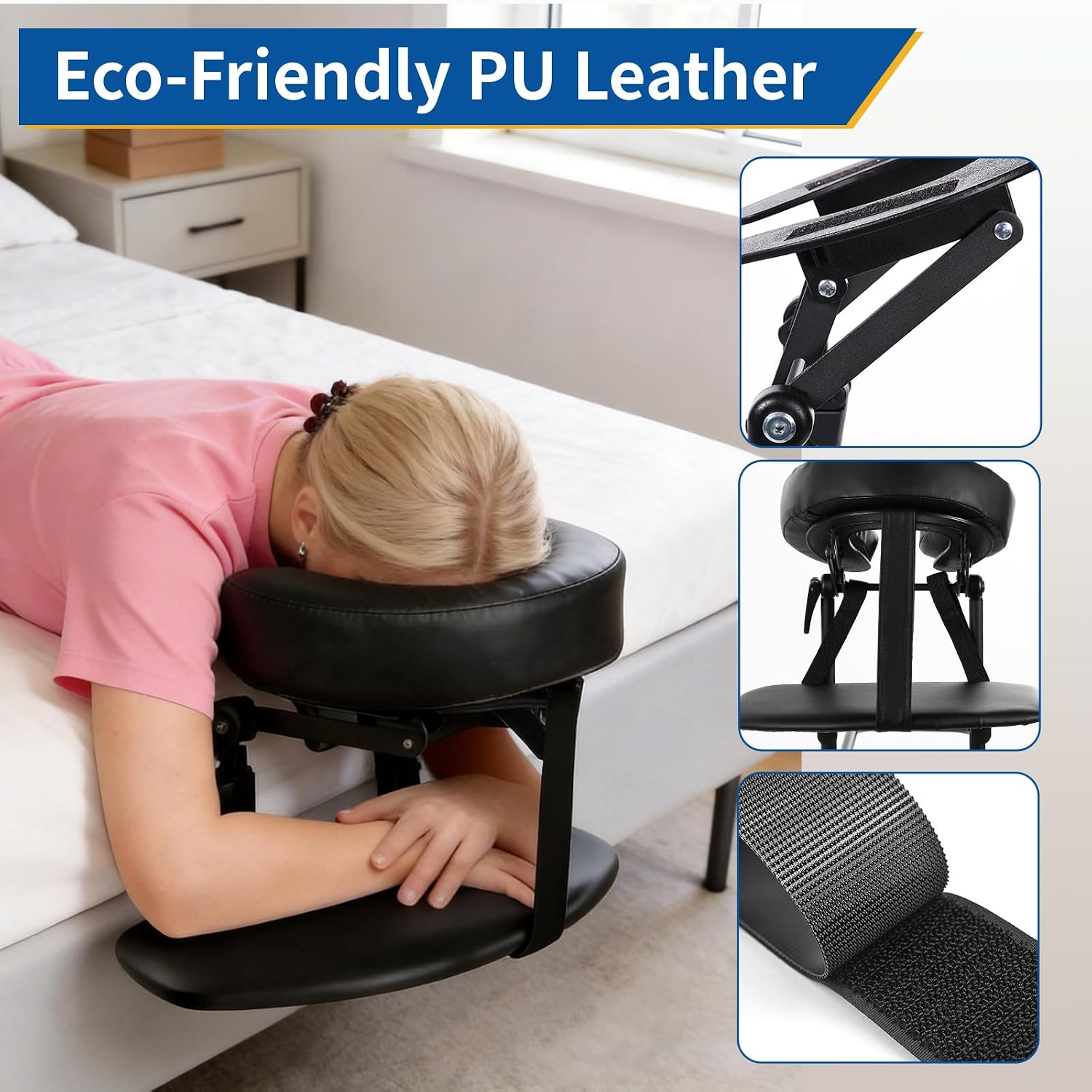 Massage Headrest for Bed, Home Mattress Top Massage Kit, with Armrest Panel, Storage Bag, Adjustable Massage Face Cradle After Eye Surgery, Home SPA Salon Face Rest Support Cushion