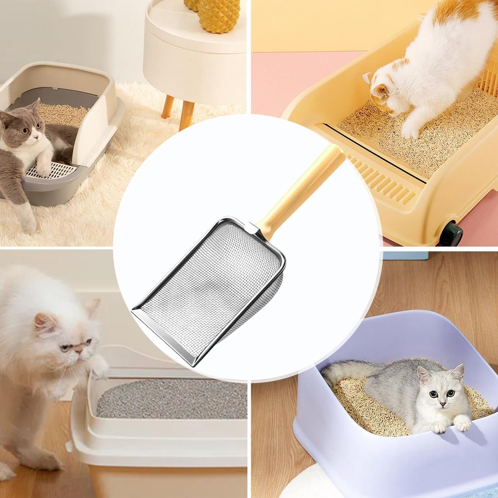 Paletta per lettiera, Pala for setaccio for Cacca con Impugnatura Comoda, Pala in Acciaio Inossidabile for Piccoli Animali in Gabbia Domestica Multi-Gatto(B)