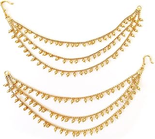 Gozby WellPoint Gold Plated 3-Layered Pearl Ear Chain for Women & Girls | Traditional Kanchain for Jhumka, Jhumki, Earring... Price In India