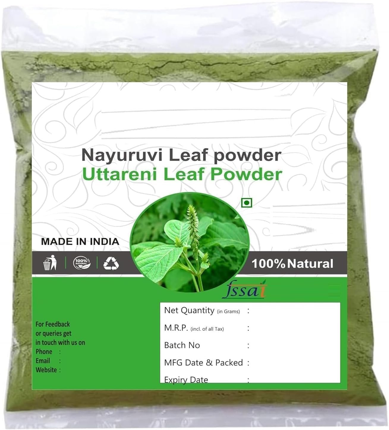 Nayuruvi Leaf Po.wder - 100g (3.52 oz) | Pure & Original
