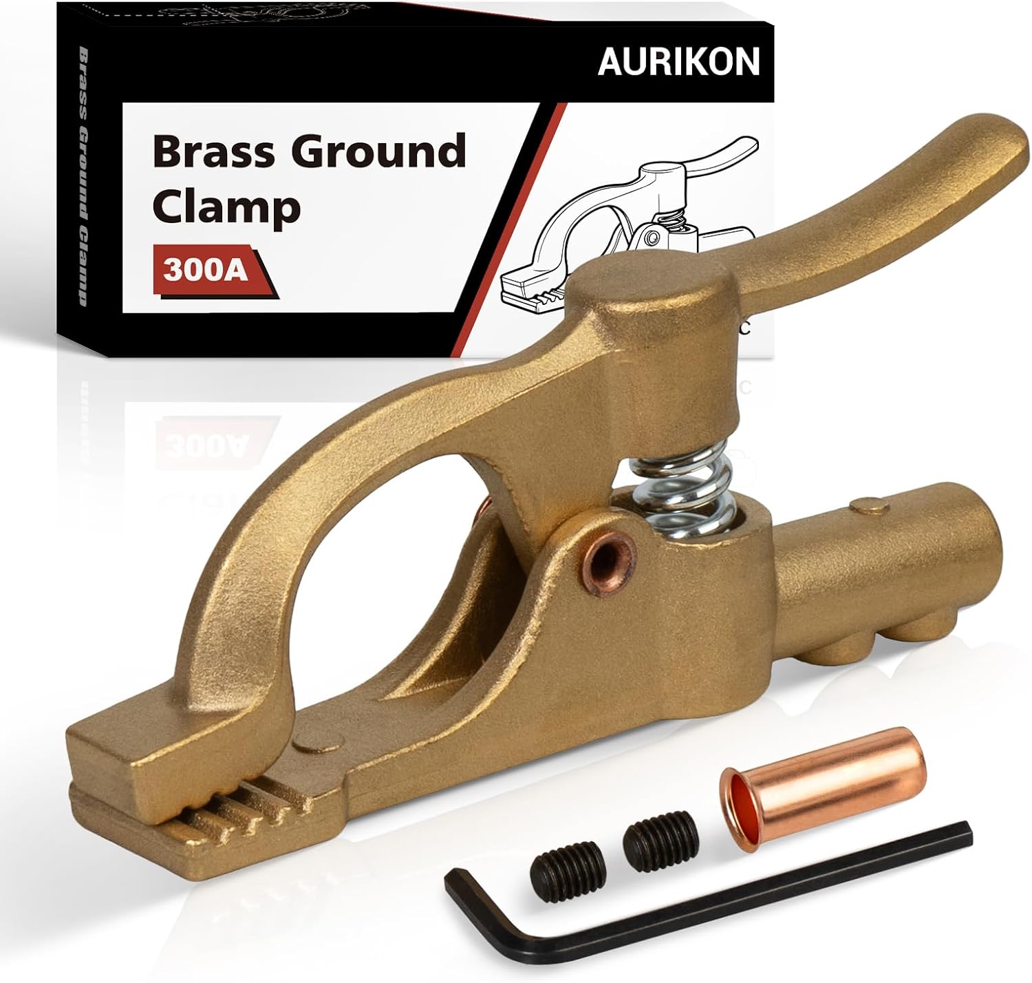 300 Amp Brass Welding Ground Clamp, Heavy Duty Earth Clamp with D-Shaped Serrated Jaws, Fits 1/0 – 2/0 AWG (50 – 70 mm²) Welding Cables