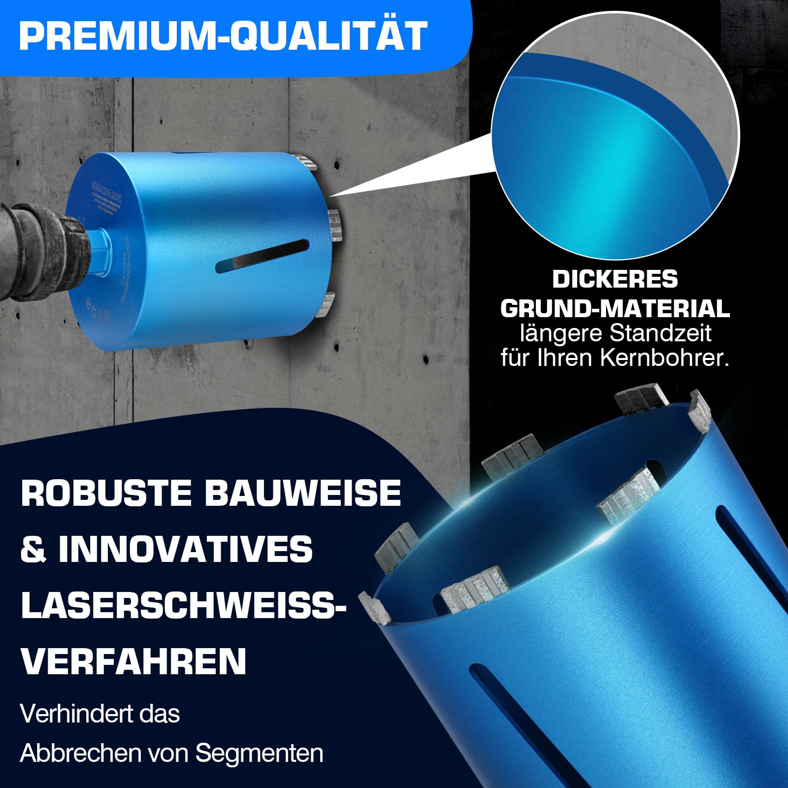 M22 Diamantbohrkrone Kernbohrer für Kernbohrgerät mit Turbo, inkl. SDS-Max, Ø 26mm, Gesamtlänge 200mm, Nass Trocken Dosenbohrer Dosensenker Diamant Bohrkrone Nassbohrkrone Trockenbohrkrone für Beton