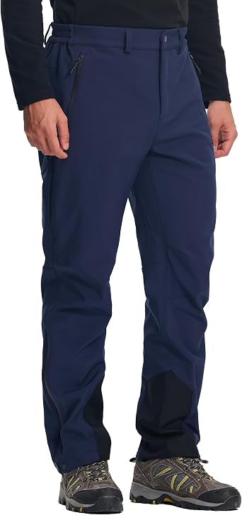 Pioneer Camp Mens Fleece Lined Hiking Pants Softshell Waterproof Winter Insulated Windproof Thermal for Snowboarding Skiing