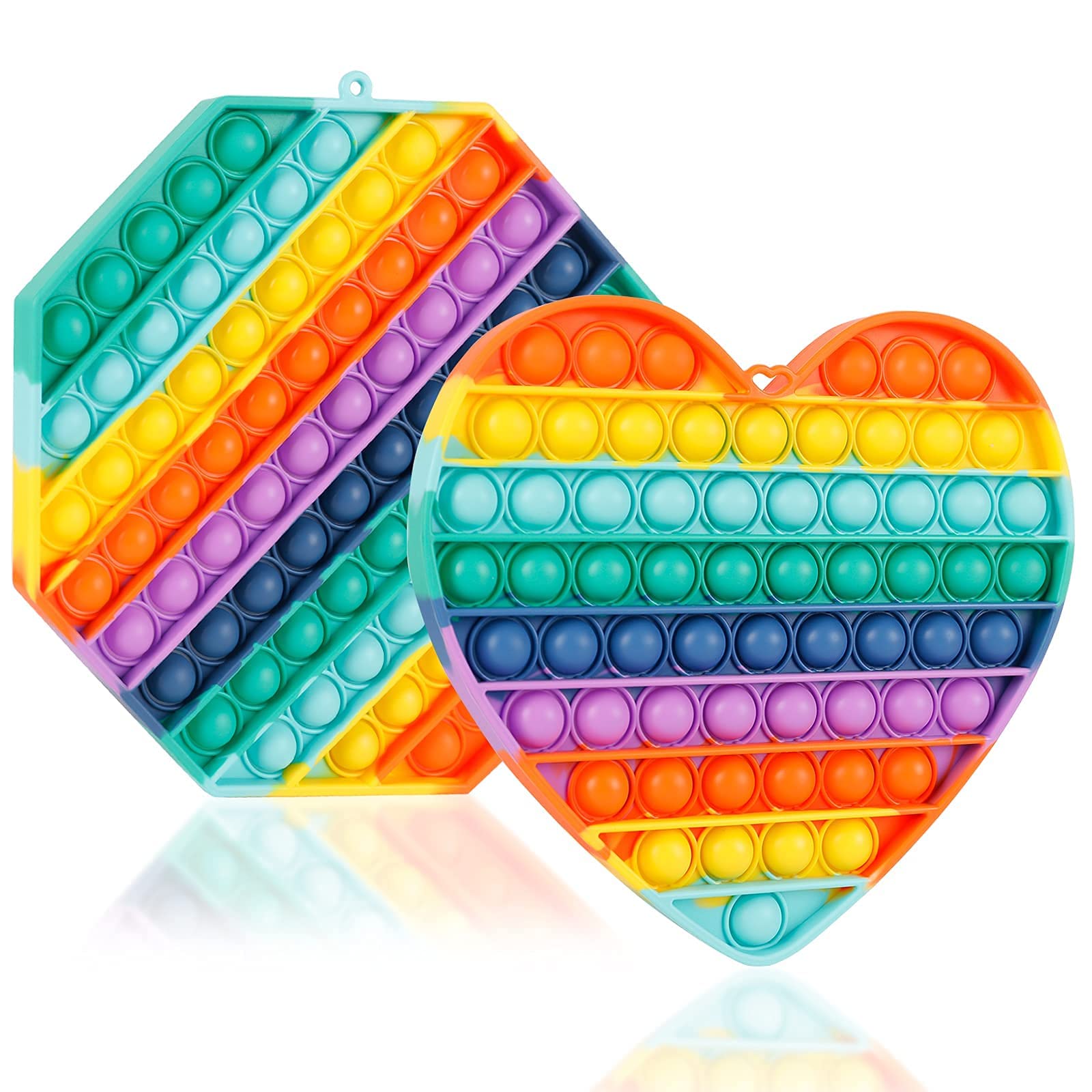 PETBSNVB Rainbow Heart Shaped Pop Bubble Fidget Toy, 5.9