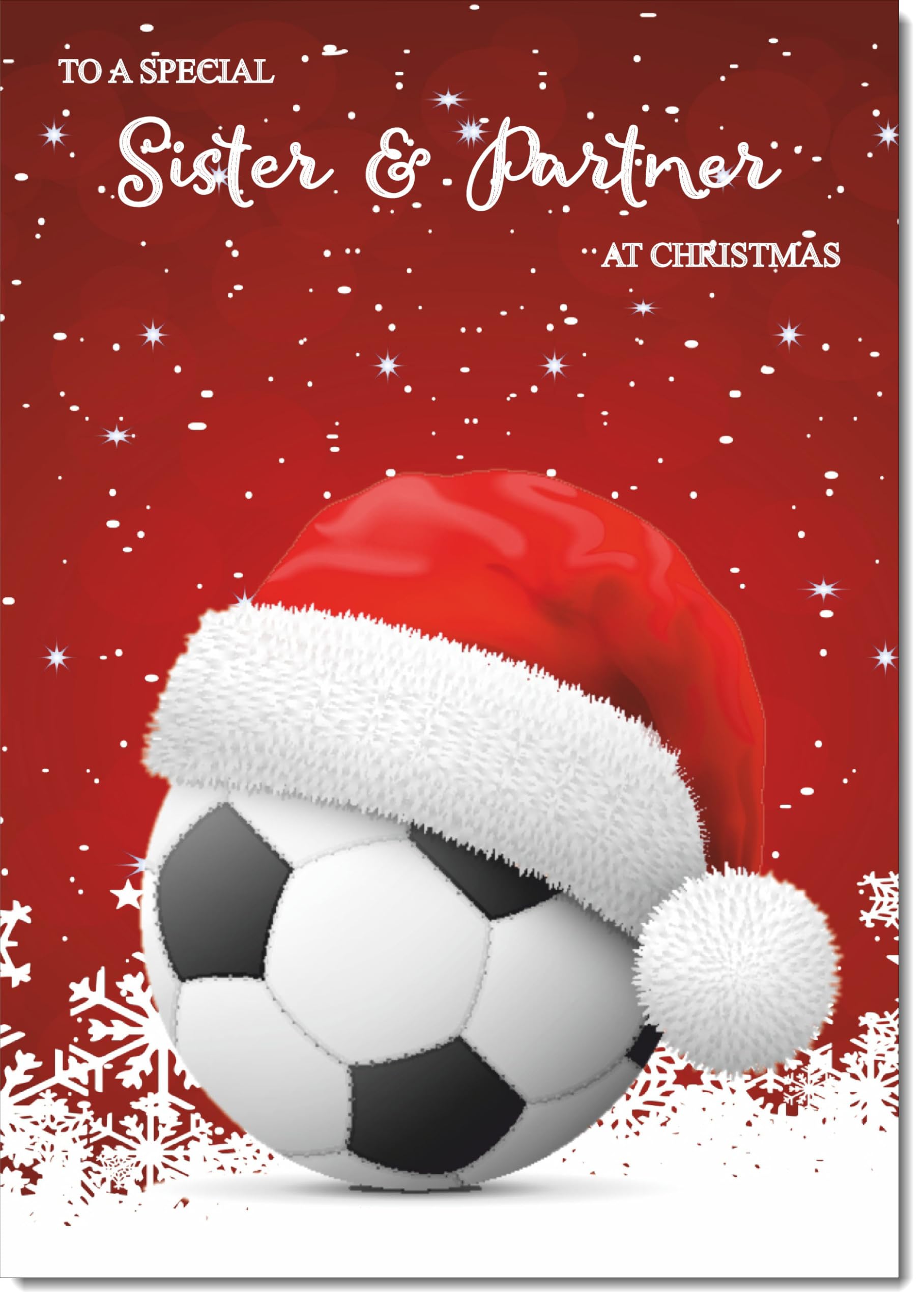 doodlecards Sister and Partner Christmas Card Santa Hat Football with Red Sky Large A4 Size Christmas Card for Sister & Partner with Plain Envelope โ image 1