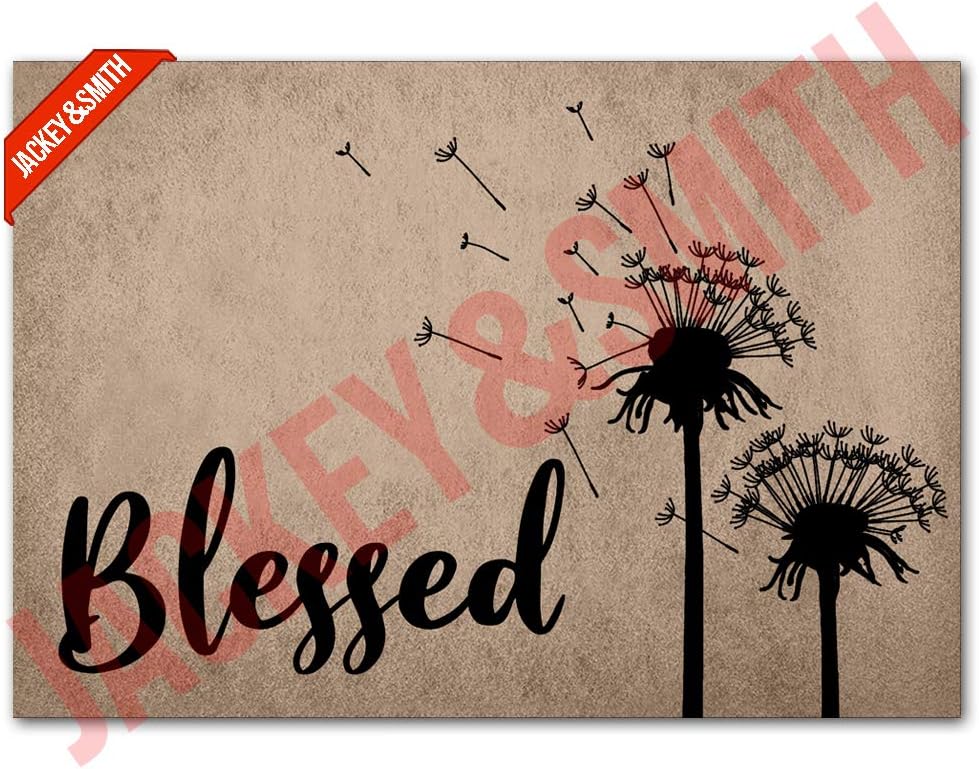 Jackey&Smith Welcome Mat | Blessed Door Mat for Front Door | Entryway Outdoor Floor Mat | Non Slip Balcony Mat Felt Fabric 23.6-Inch by 15.7-Inch